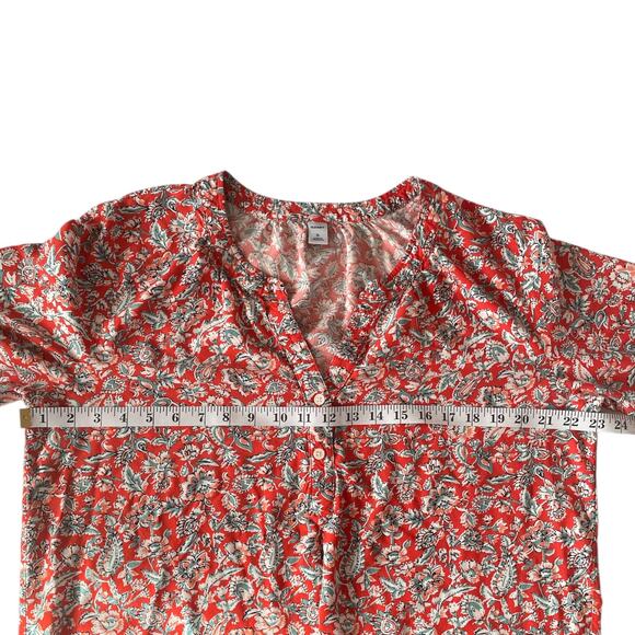 Old Navy Split Neck Long Sleeve Top Red Floral XL - Picture 8 of 10